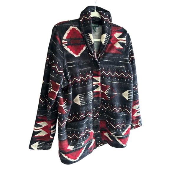 RALPH LAUREN Aztec Southwestern Print Fleece Jacket Blazer Cardigan L-2X - Picture 5 of 13